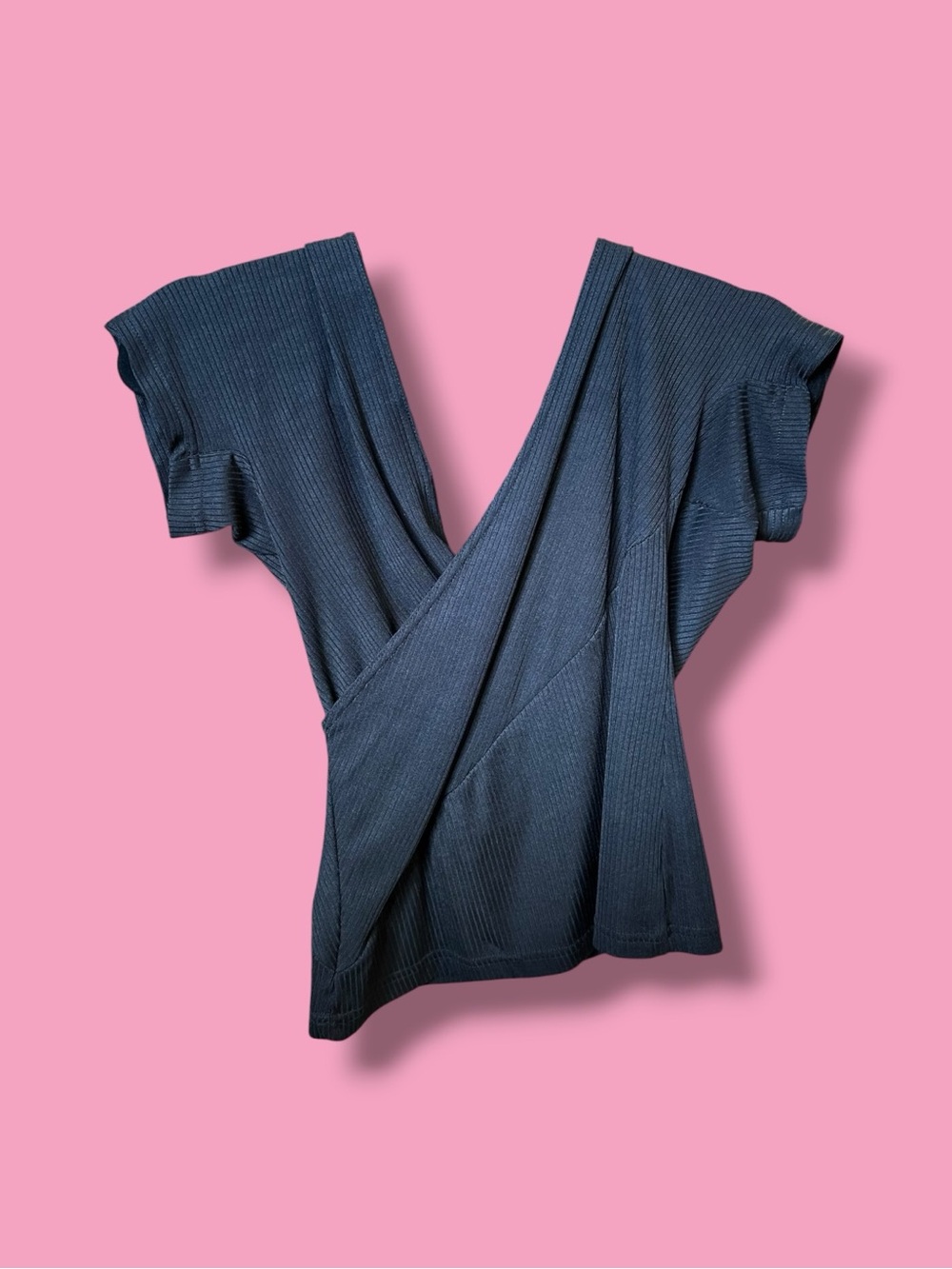 Cache Black 90’s Vintage Ribbed Draped V-Neck Short Sleeve